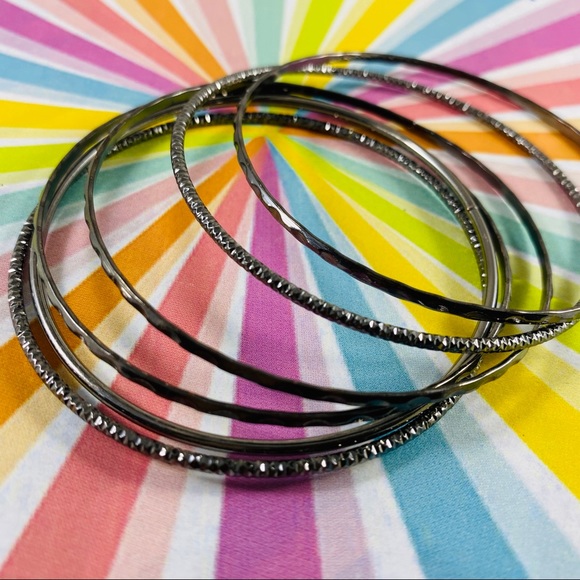 6 vintage stacking fine gun metal bangle bracelets - Picture 4 of 4